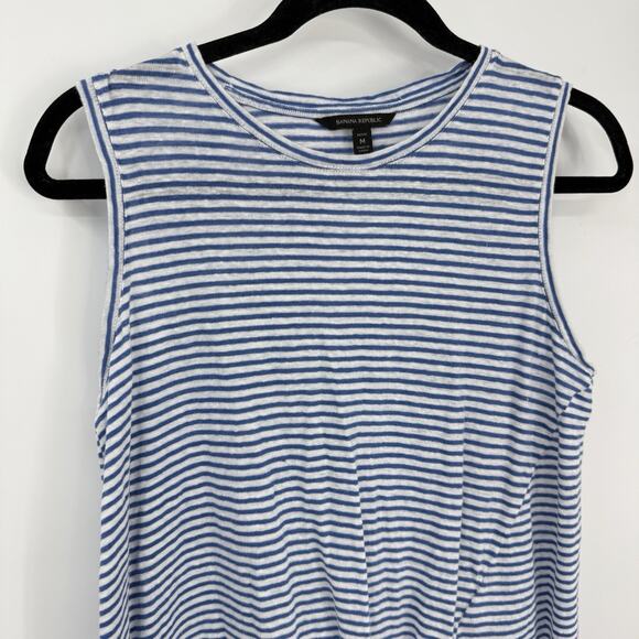 Banana Republic Linen Sleeveless Tie Hem Top Blue White Striped Pullover Medium - Picture 3 of 8